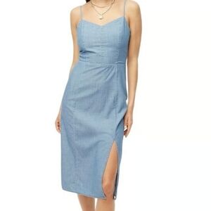 J. Crew Women's Cotton Denim Chambray slip midi Summer dress With Slit Size 4